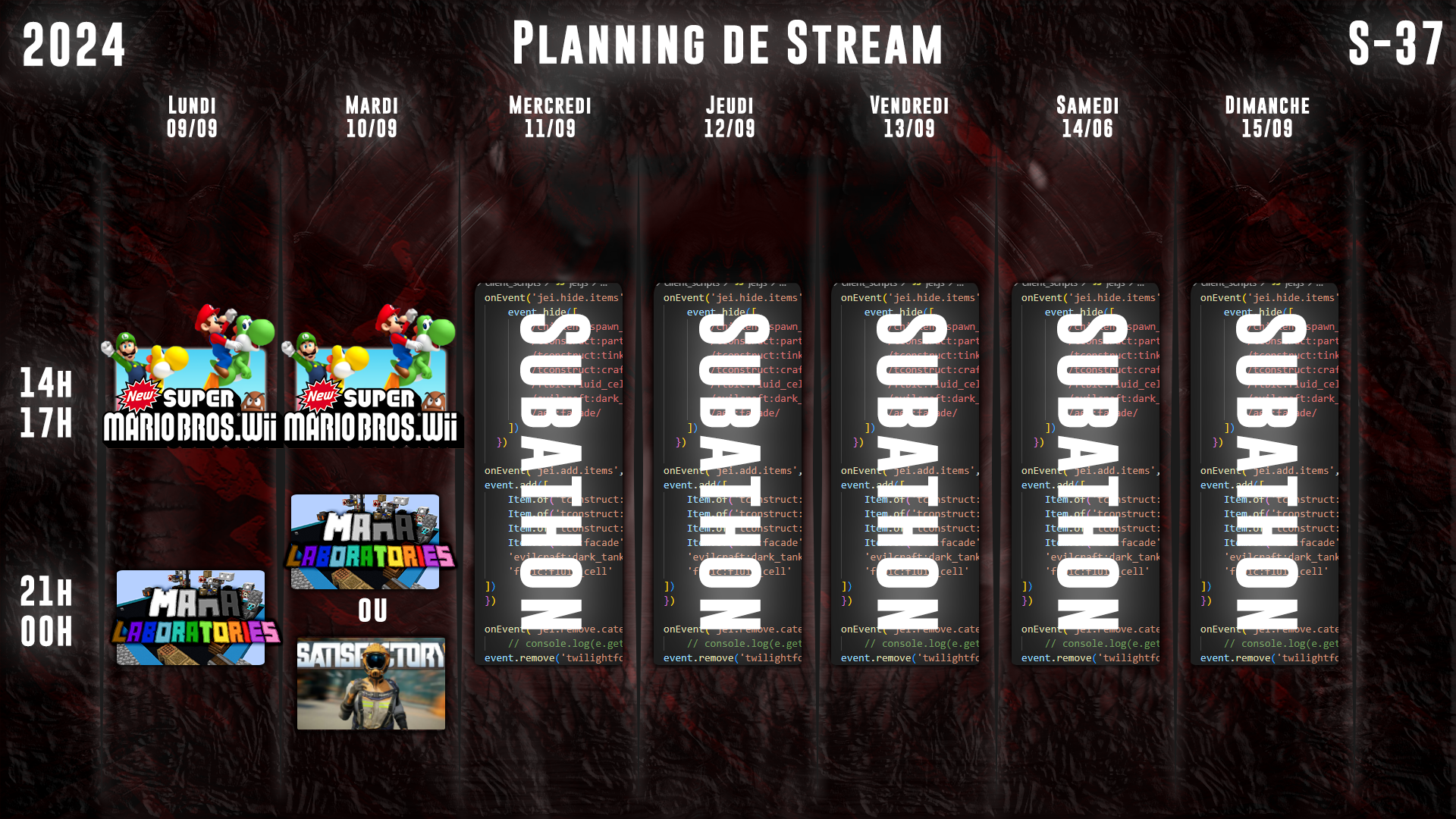 Planning de Stream Semaine 37 - 2024