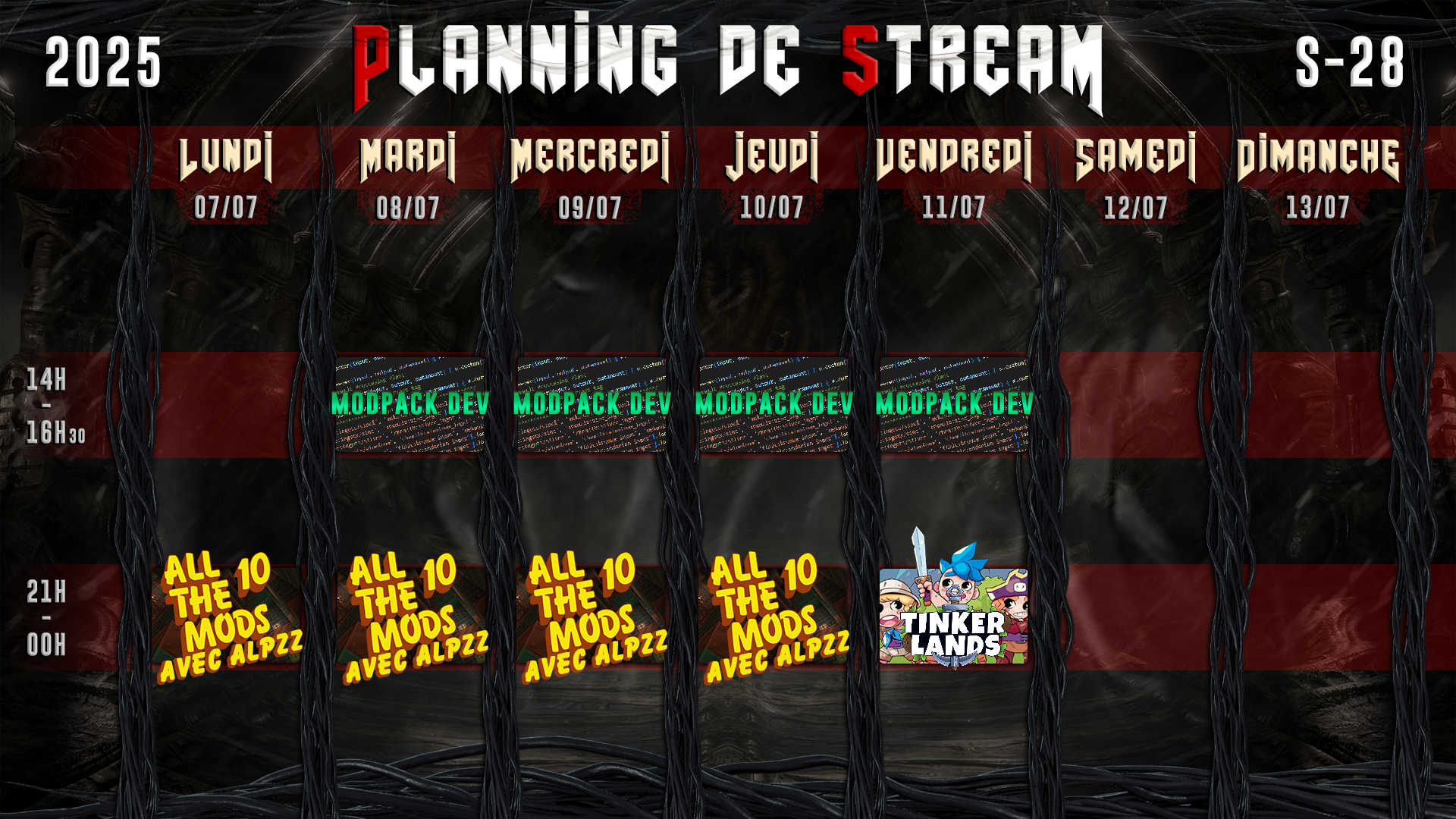 Planning de Stream Semaine 25 - 2025
