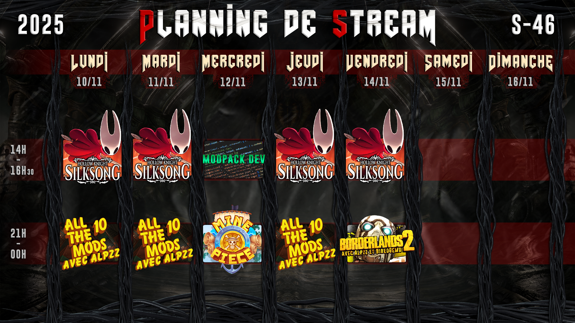 Planning de Stream Semaine 46 - 2025