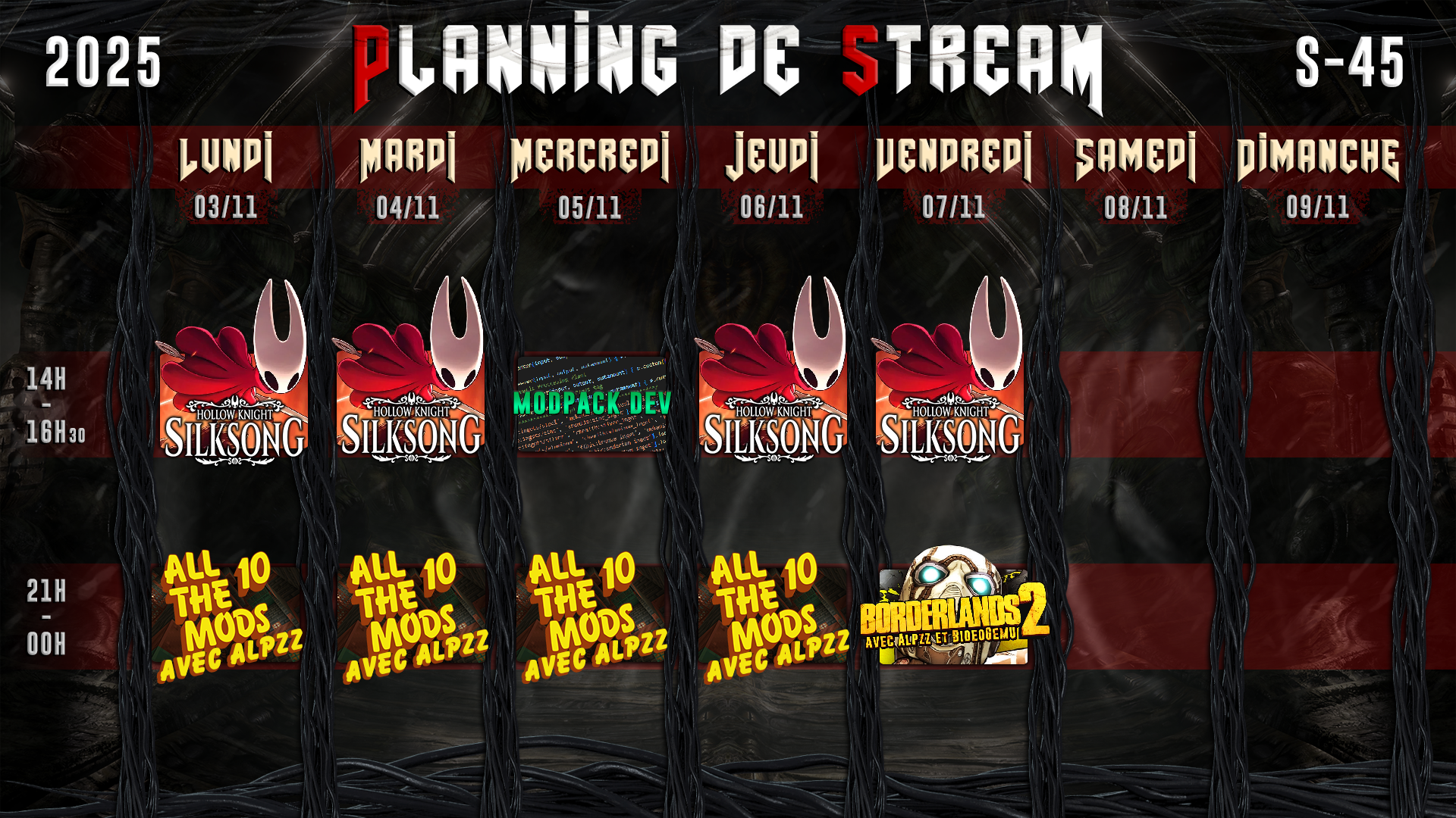 Planning de Stream Semaine 45 - 2025