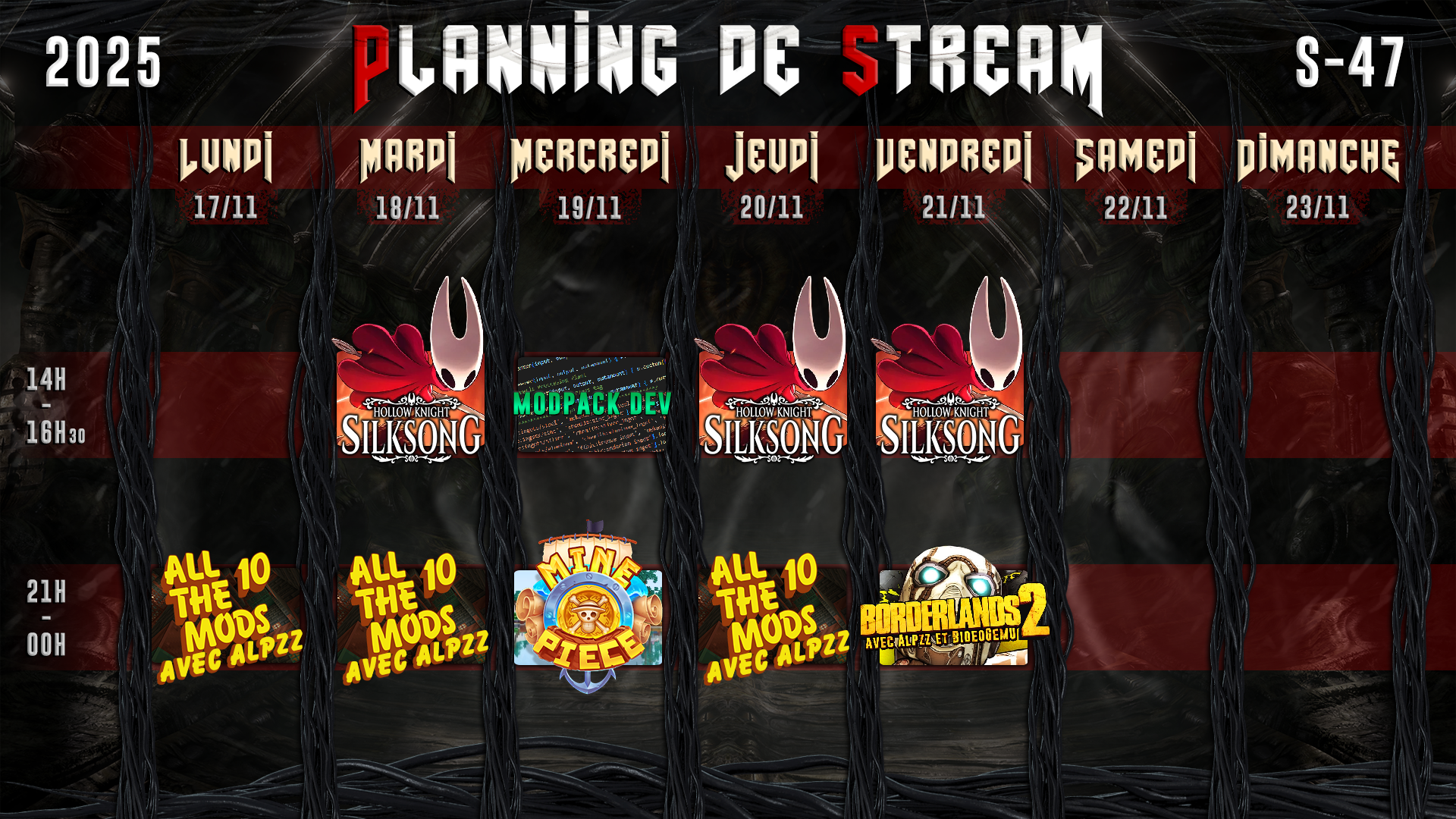 Planning de Stream Semaine 47 - 2025