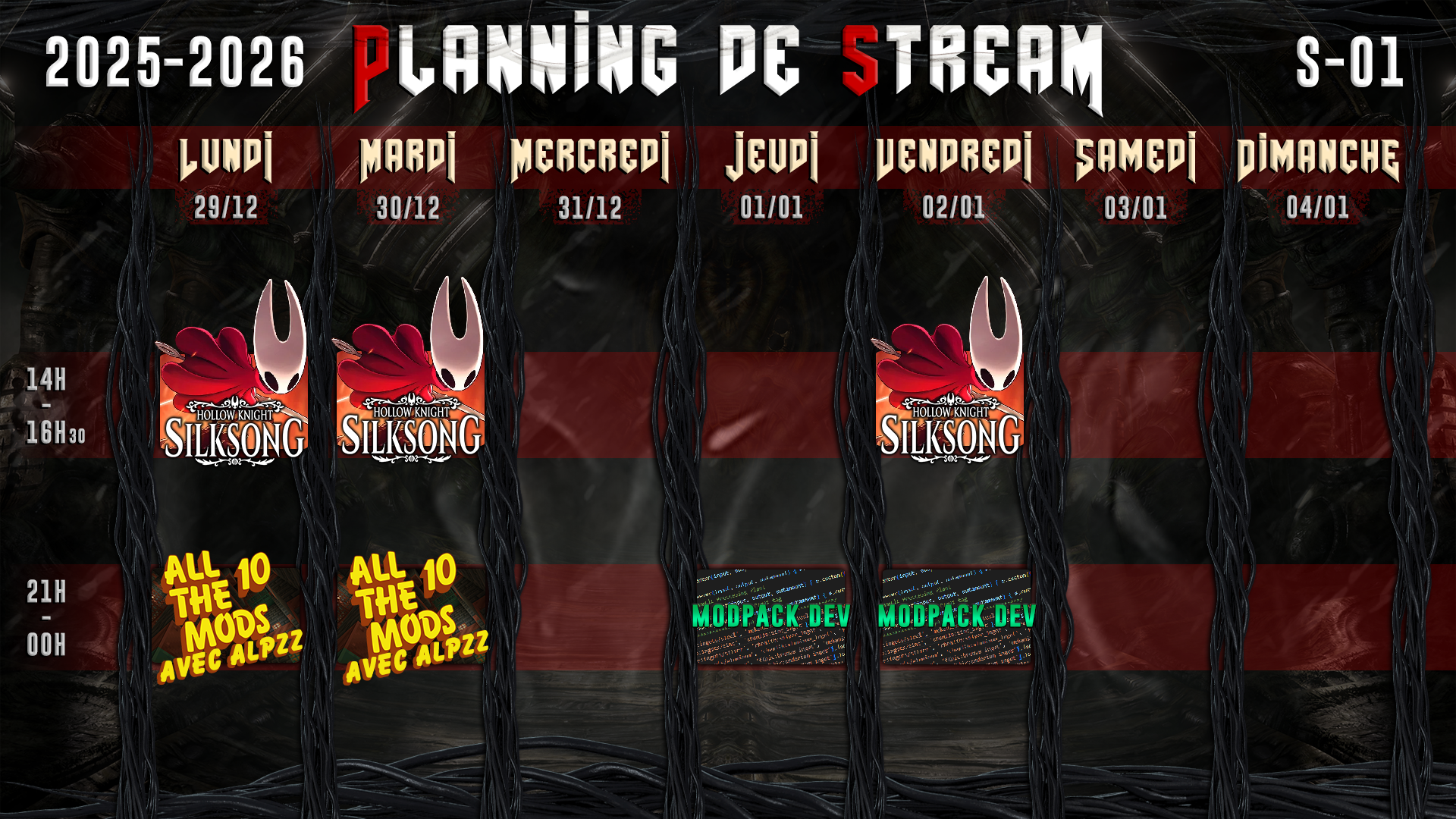 Planning de Stream Semaine 01 - 2026