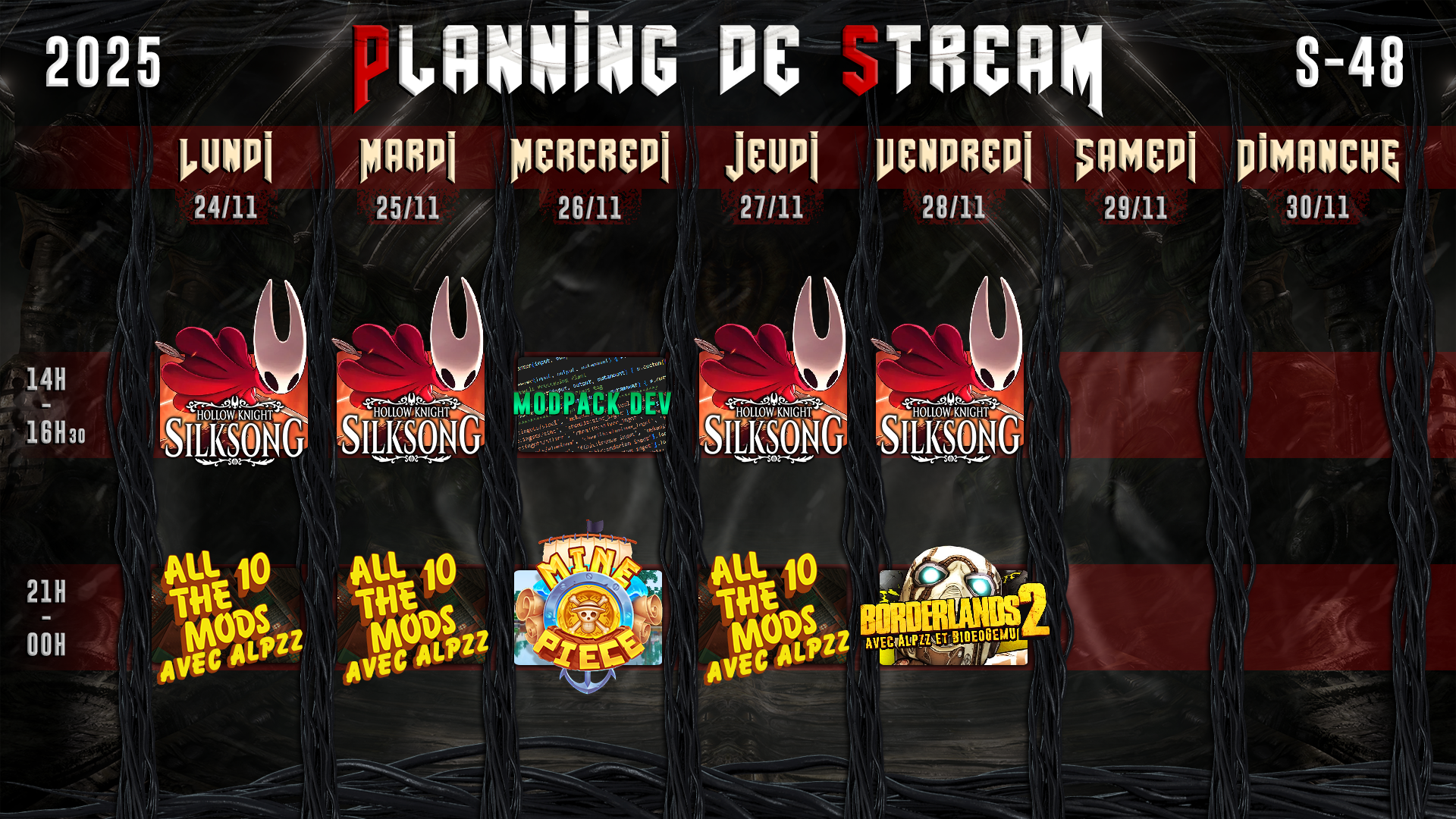 Planning de Stream Semaine 48 - 2025