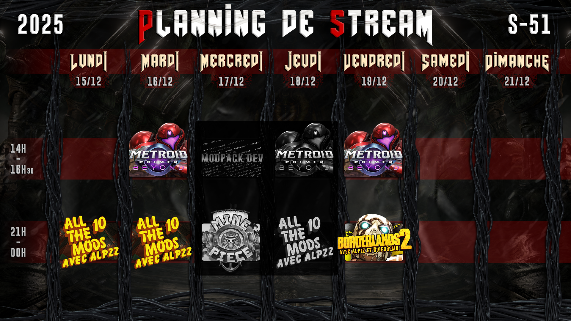 Planning de Stream Semaine 51 - 2025