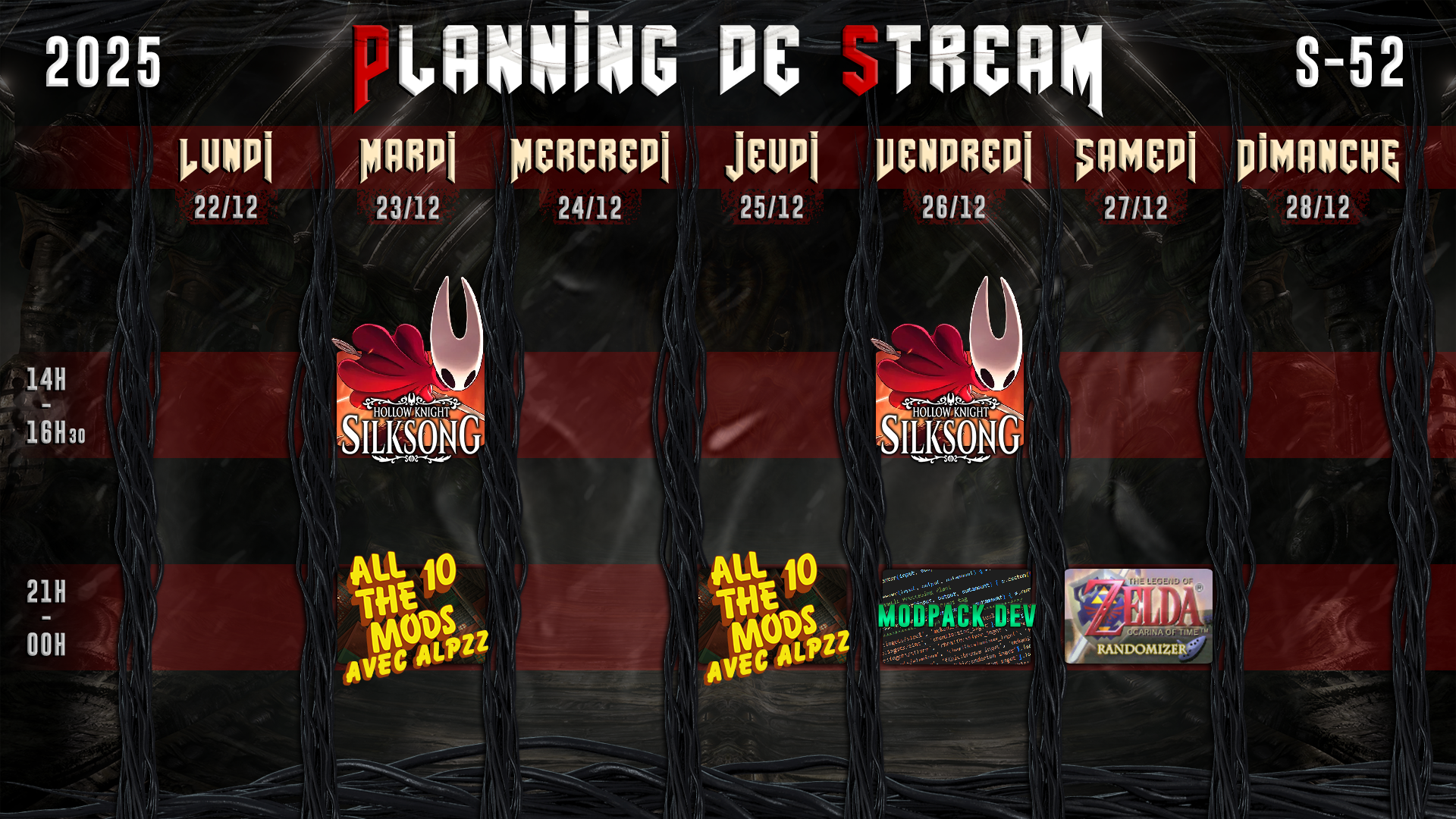 Planning de Stream Semaine 52 - 2025