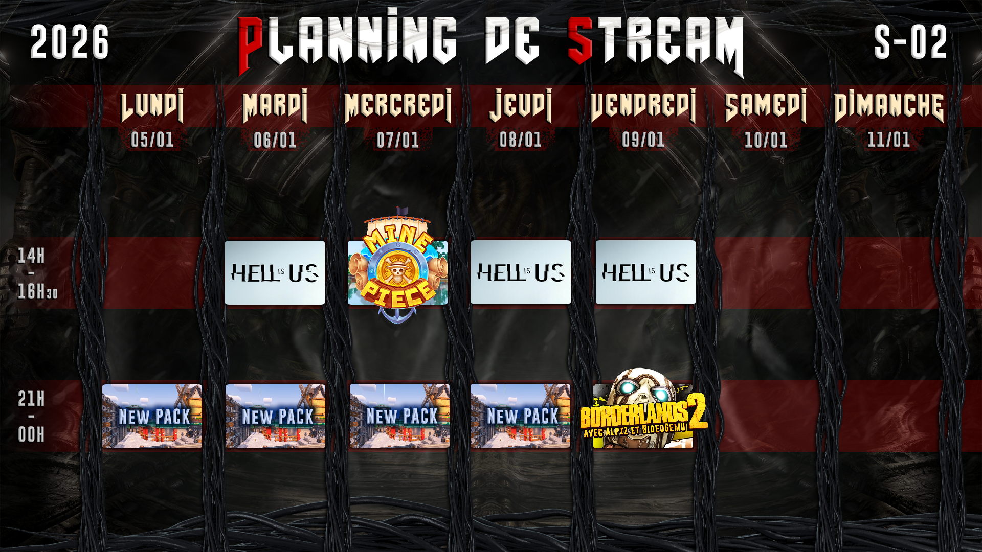 Planning de Stream Semaine 02 - 2026