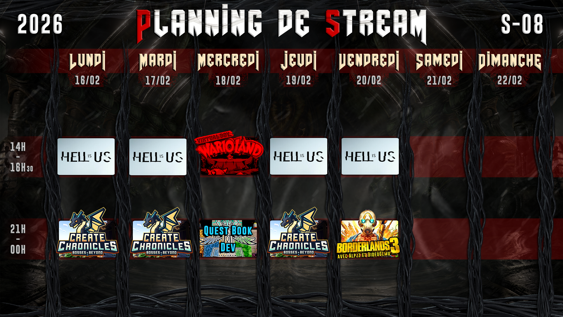Planning de Stream Semaine 08 - 2026