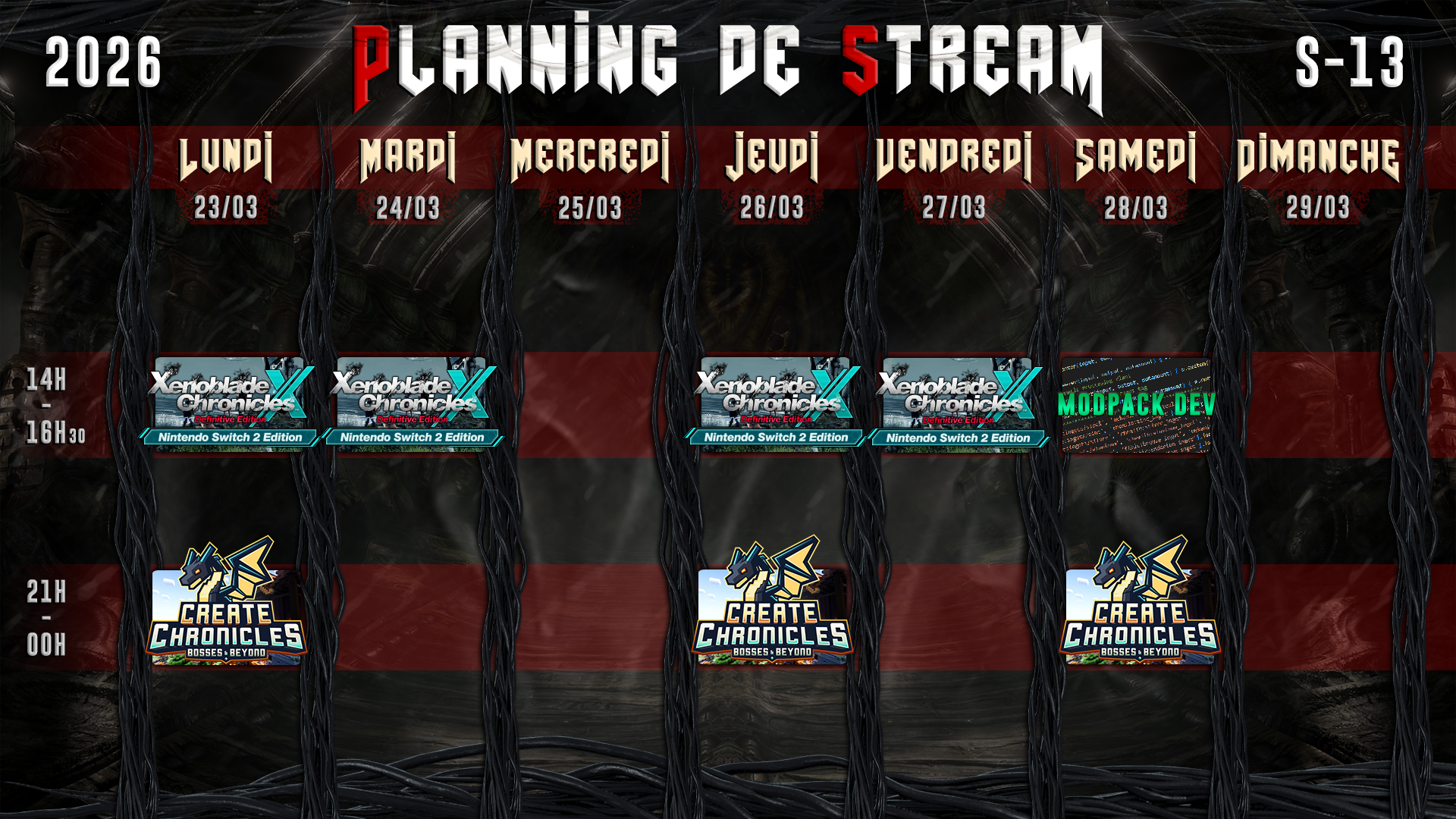 Planning de Stream Semaine 13 - 2026