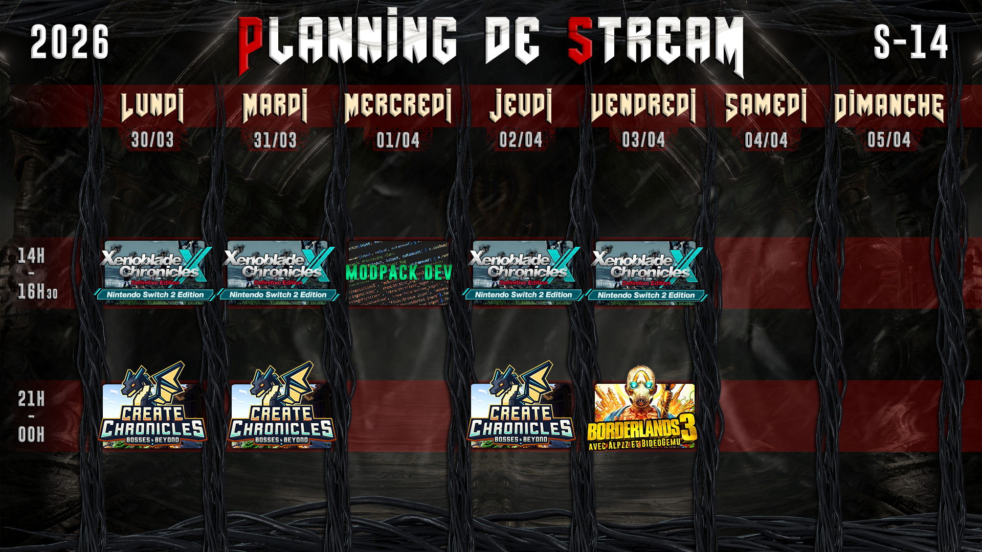 Planning de Stream Semaine 14 - 2026