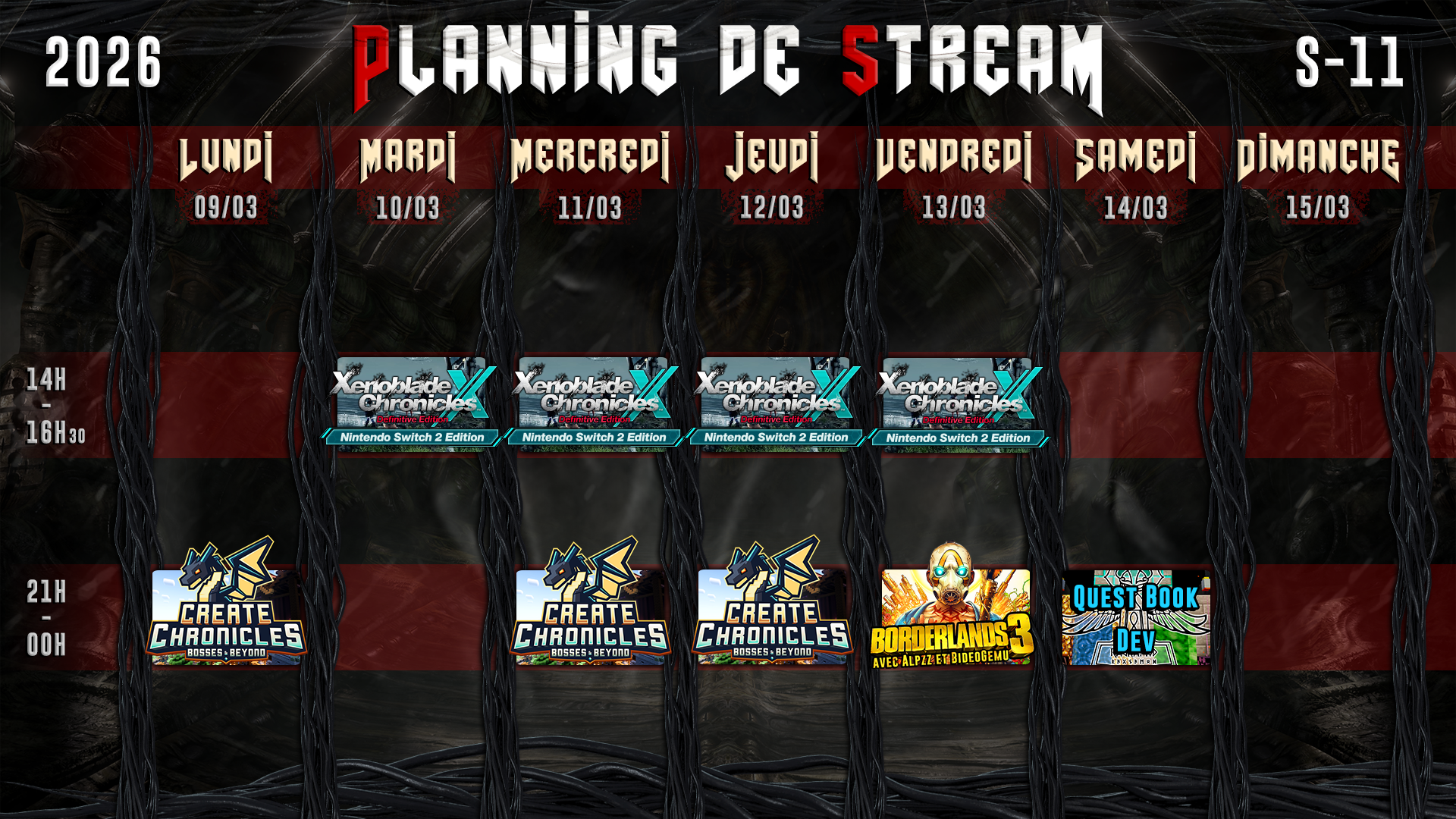 Planning de Stream Semaine 11 - 2026