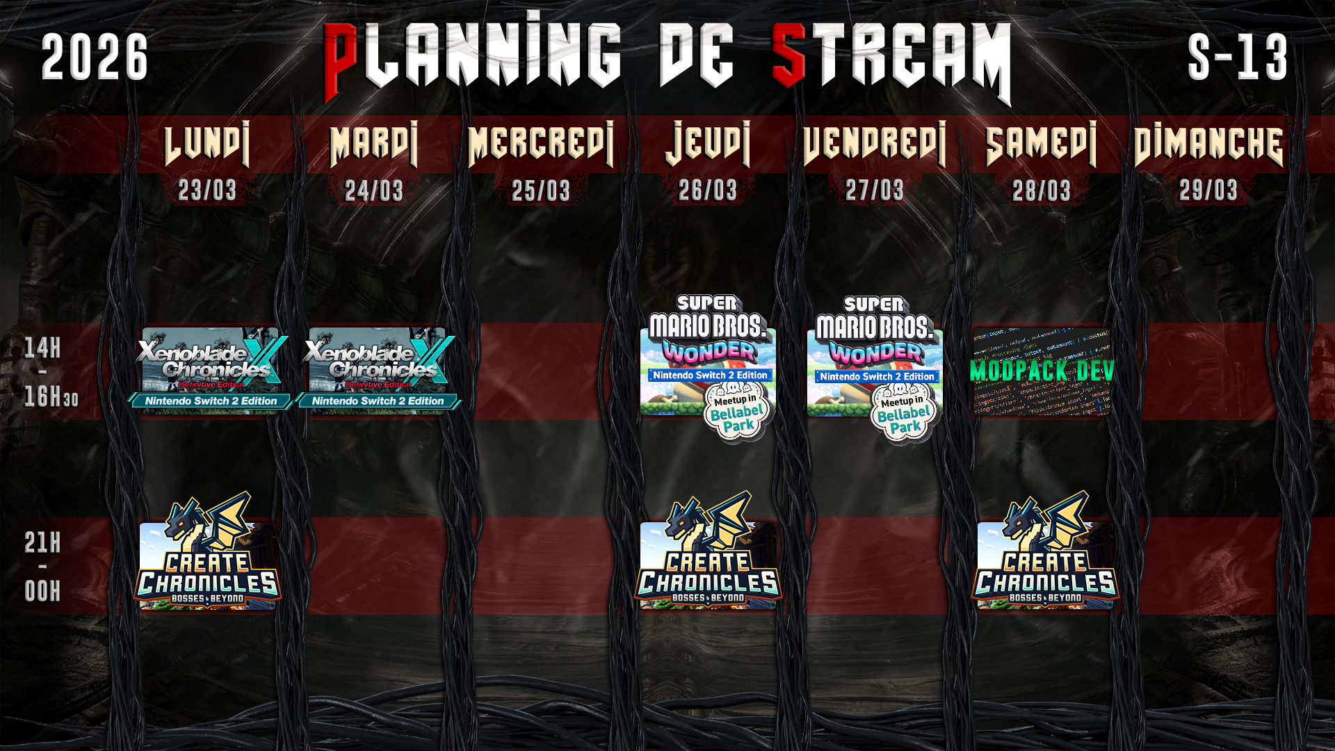 Planning de Stream Semaine 13 - 2026