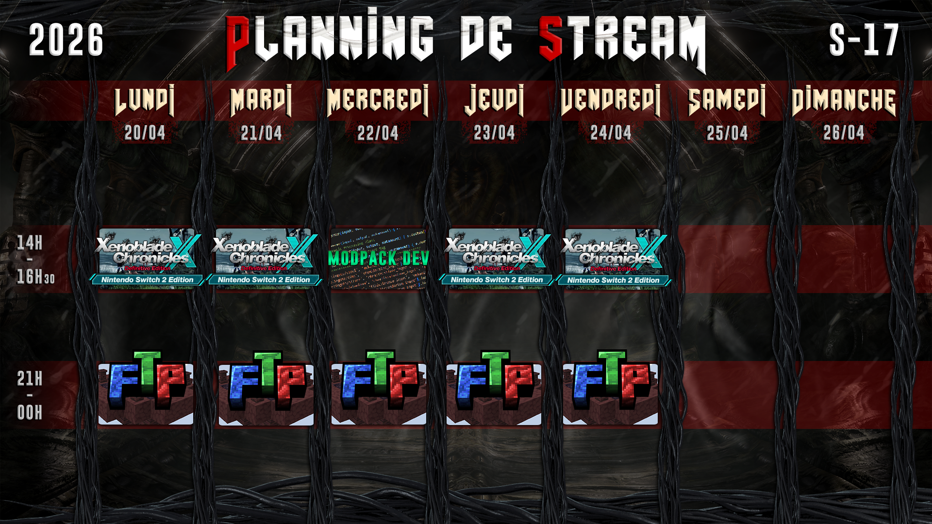 Planning de Stream Semaine 17 - 2026