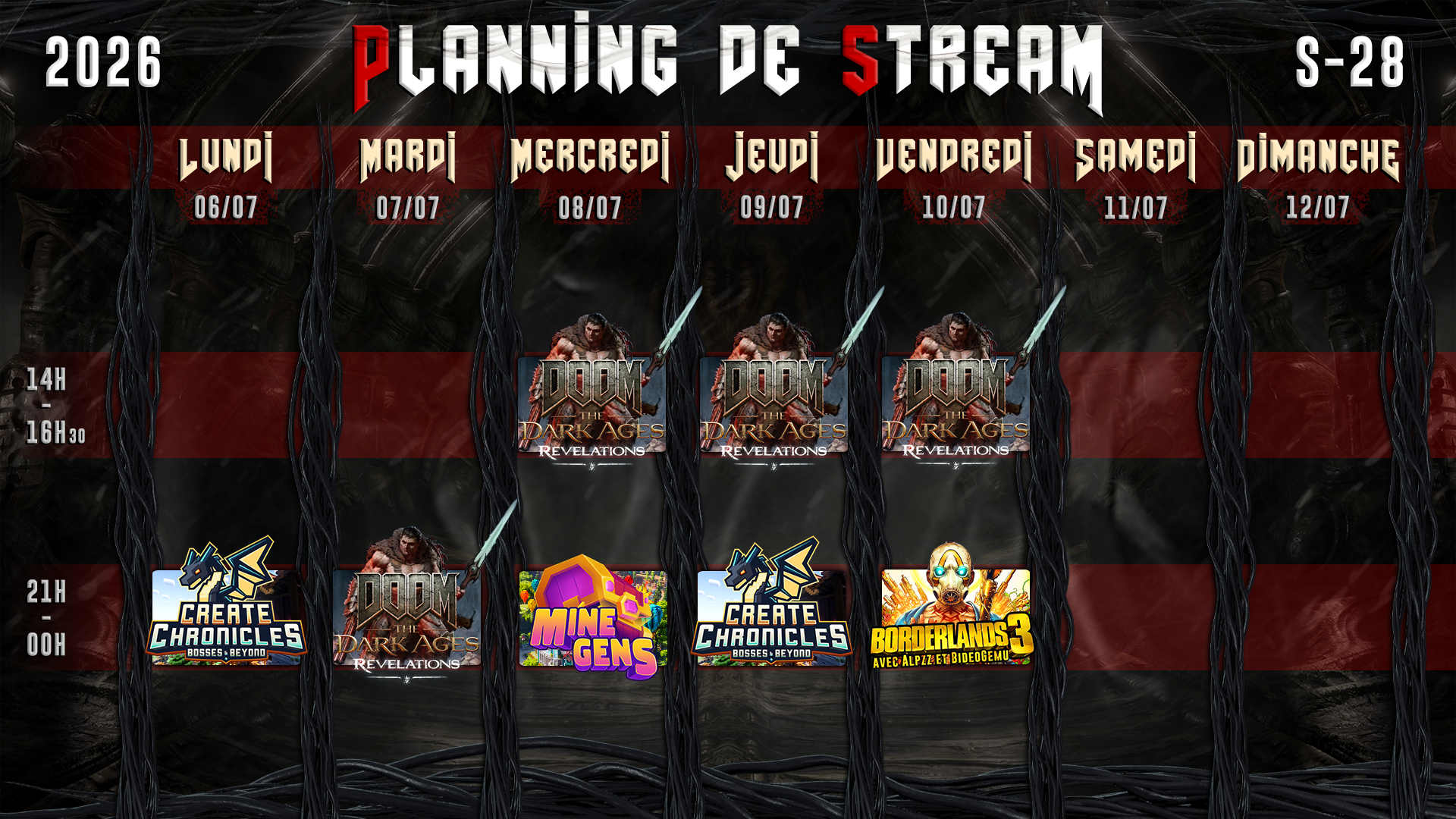 Planning de Stream Semaine 28 - 2026
