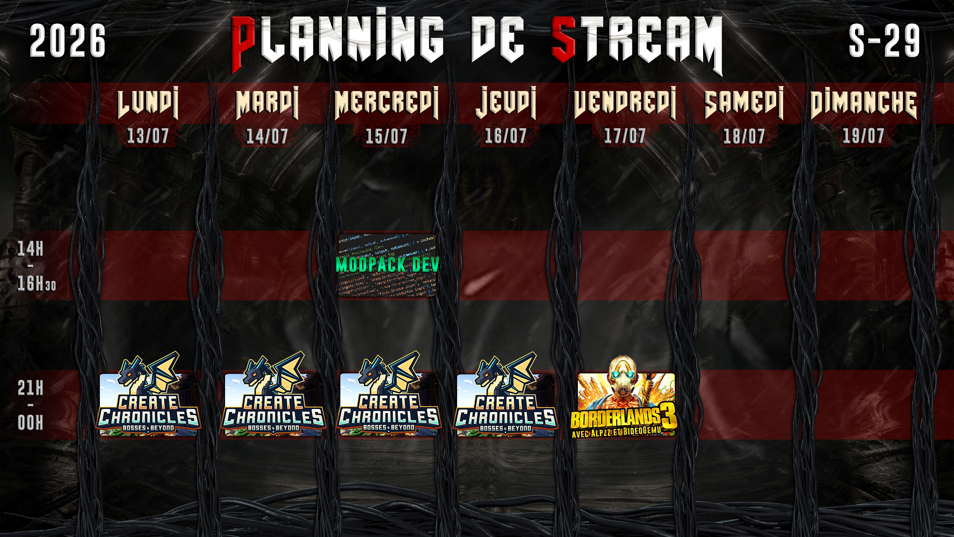 Planning de Stream Semaine 29 - 2026