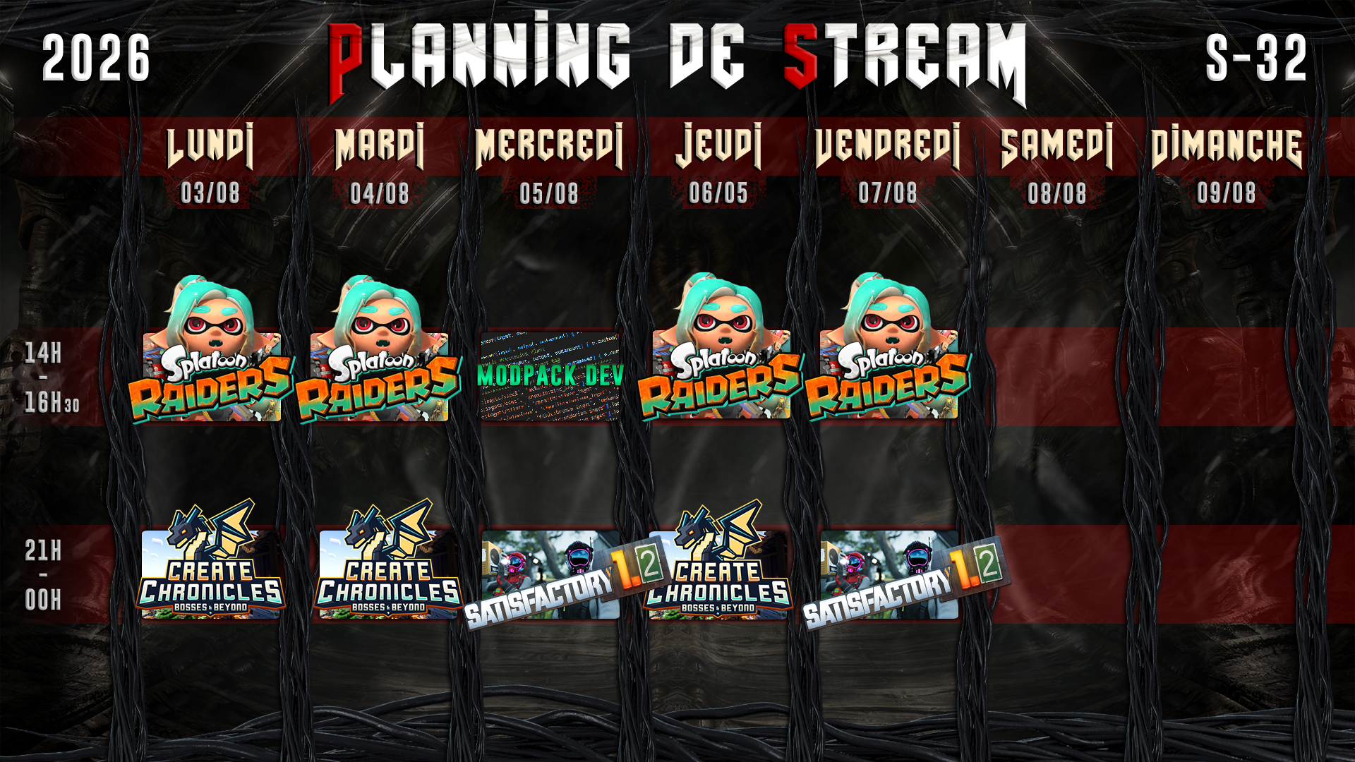 Planning de Stream Semaine 32 - 2026